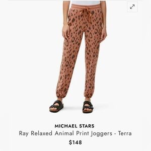 Michael Stars Ray Relaxed Animal Print Joggers in Terra, sz. Small